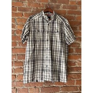 North Face Men's Shirt Short Sleeve Sz L Grey Plaid Button Up Hiking Outdoors